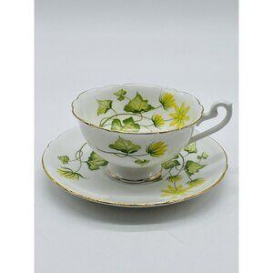 SHELLEY CUP AND SAUCER CELANDINE LINCOLN SHAPE ENGLAND 1960S YELLOW FLOWERS